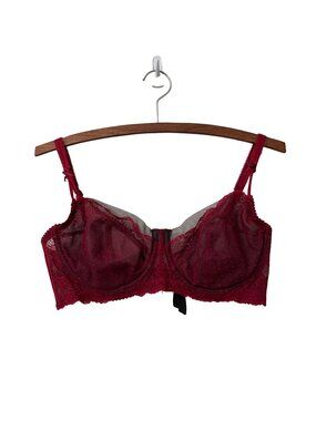 Fayreform Maroon Gray Mesh Sheer Lace Wired Bra Size 34DD